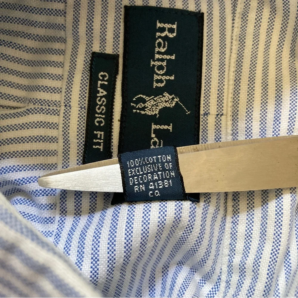 Ralph Lauren Classic Fit Button Down Striped Long Sleeve Shirt Men's Sz 16 34/35 - Picture 7 of 9